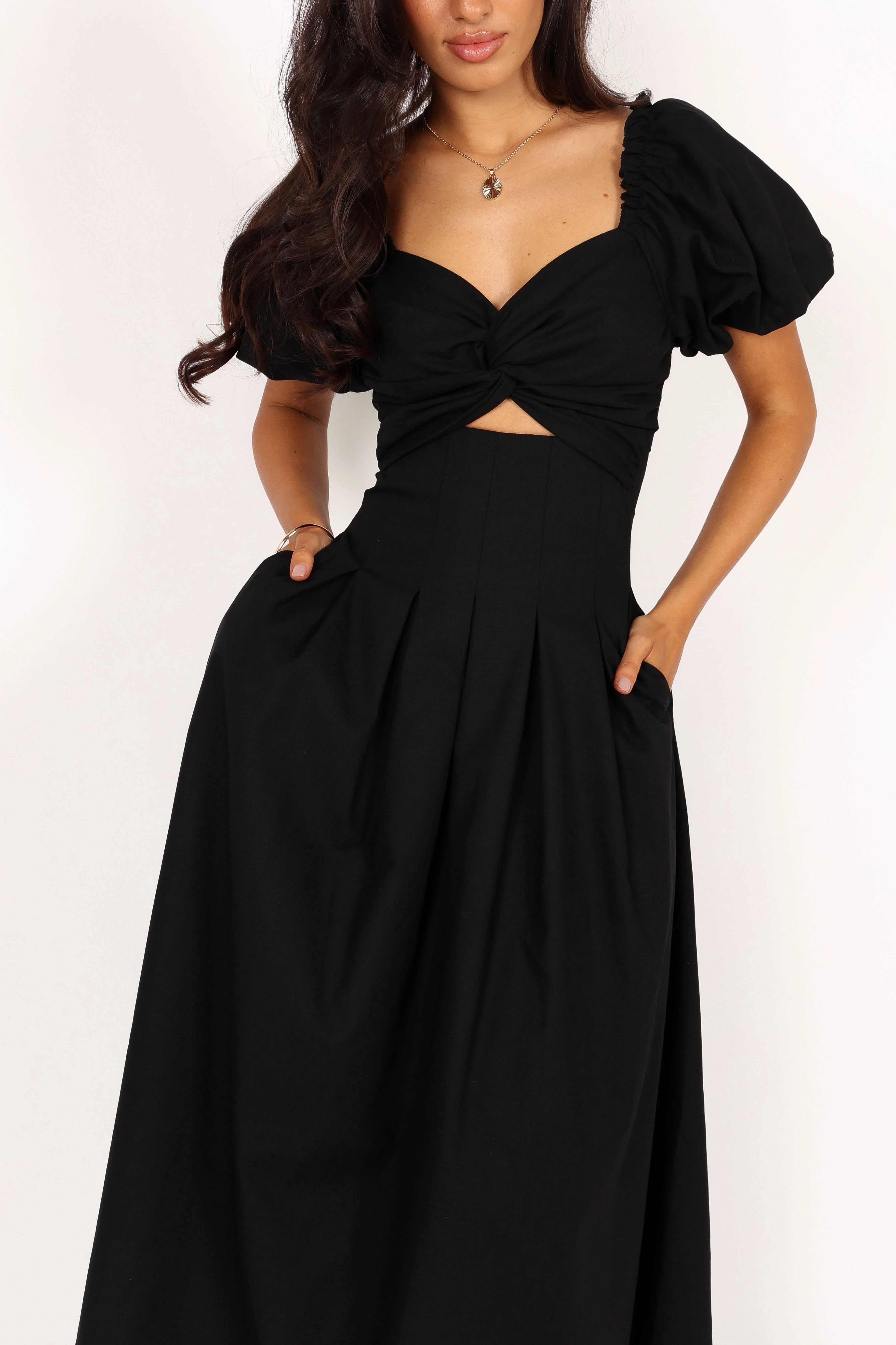 Maria Puff Sleeve Midi Dress Black