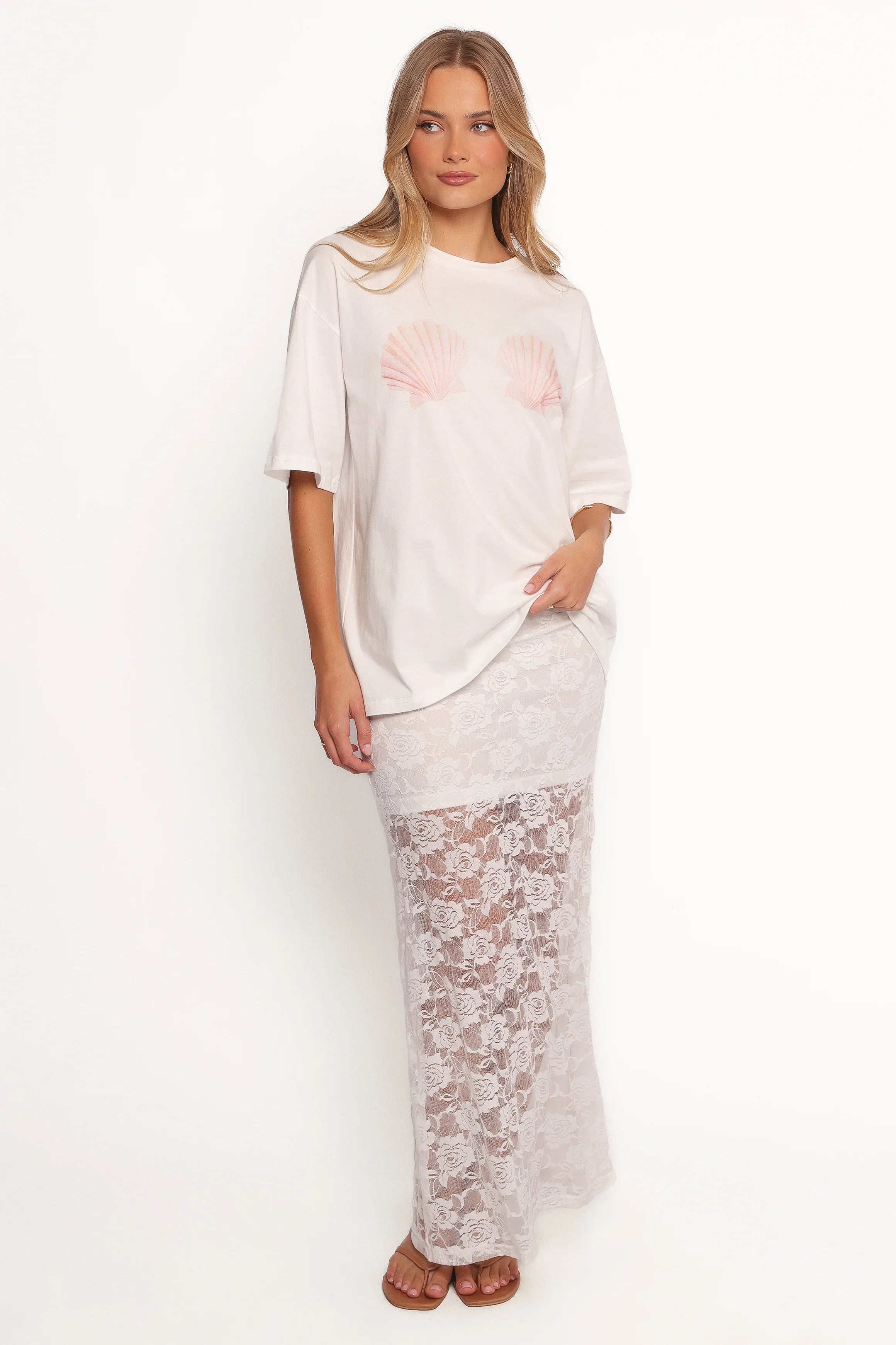 Laken Sheer Lace Maxi Skirt White