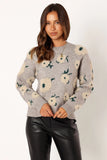 Aubrielle All Over Flower Knit Sweater Grey Green