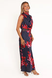 Anabelle Halter Neck Lace Maxi Dress Navy Floral