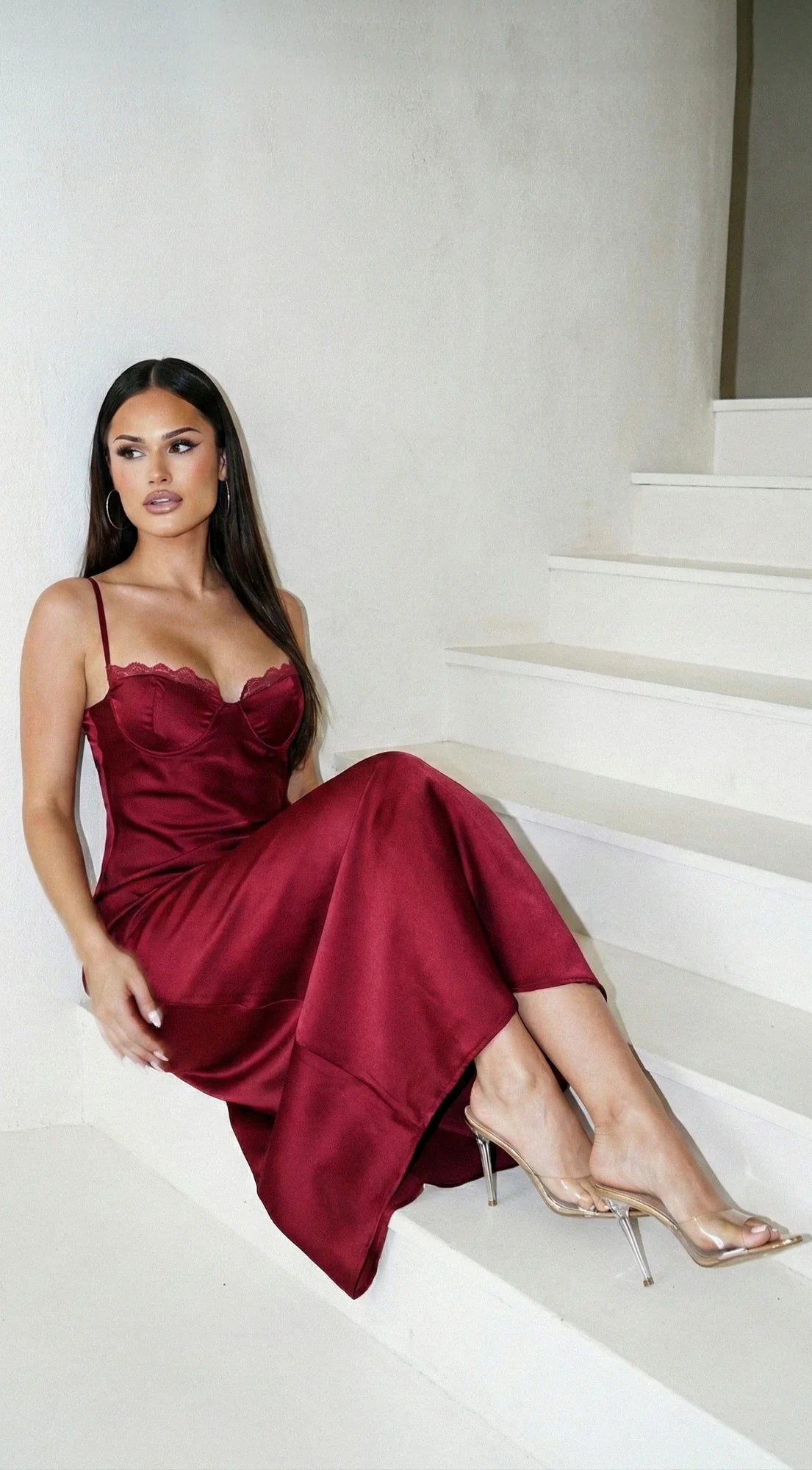 Civelle Satin Maxi Dress Burgundy Red