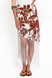 Shelby Midi Fringe Skirt Brown Floral