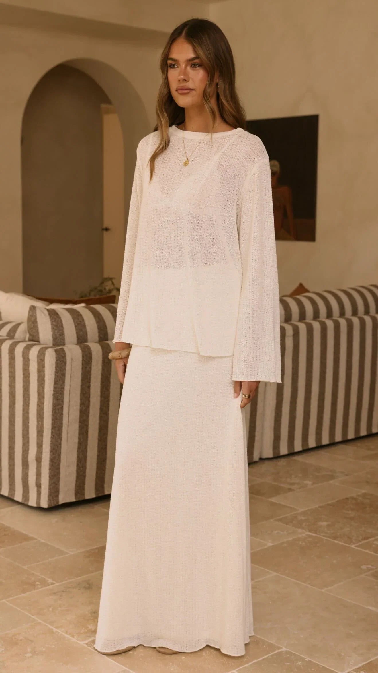 Bayley Knit Top and Skirt Set Cream