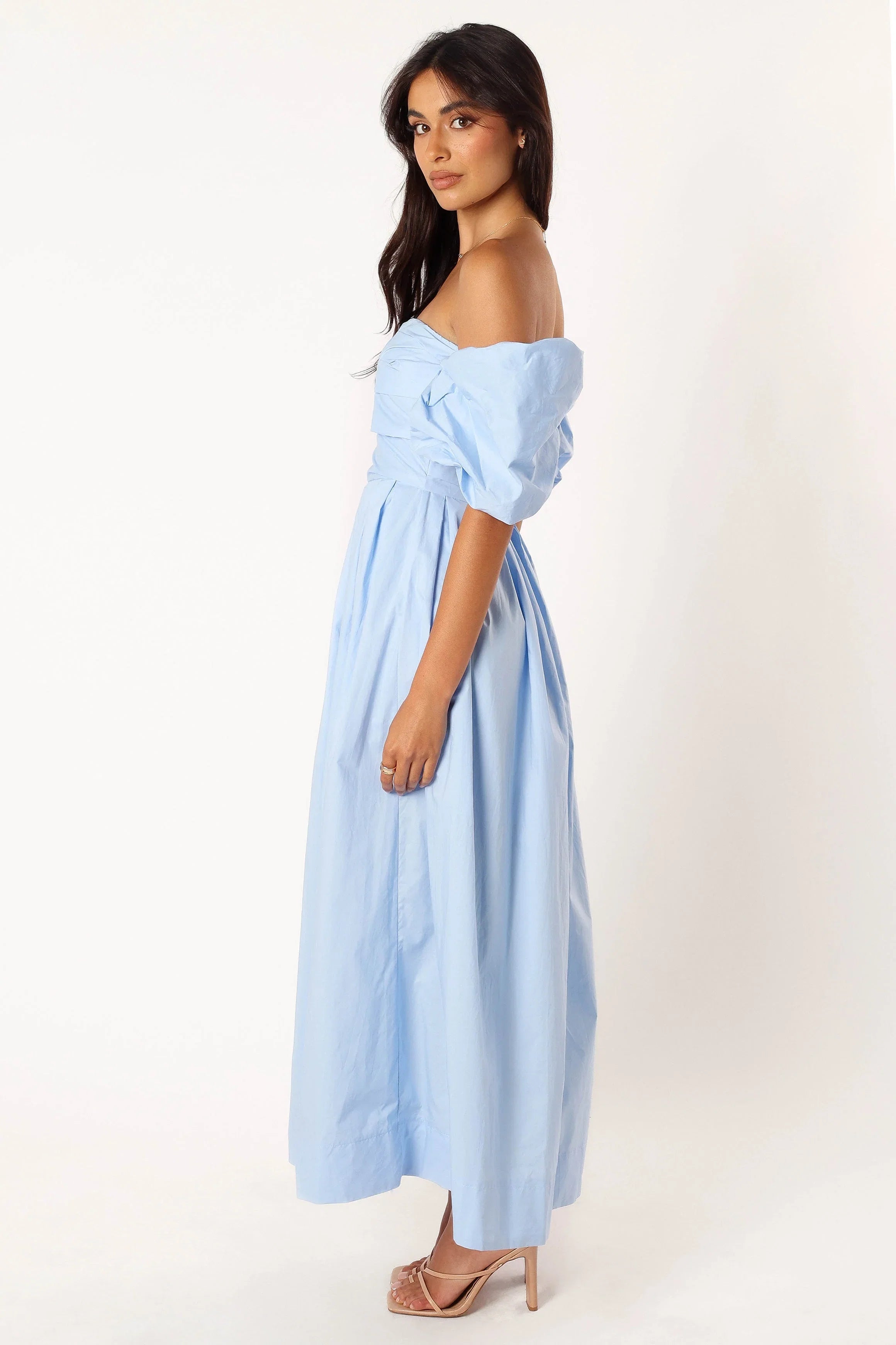 Solana Off Shoulder Midi Dress Blue