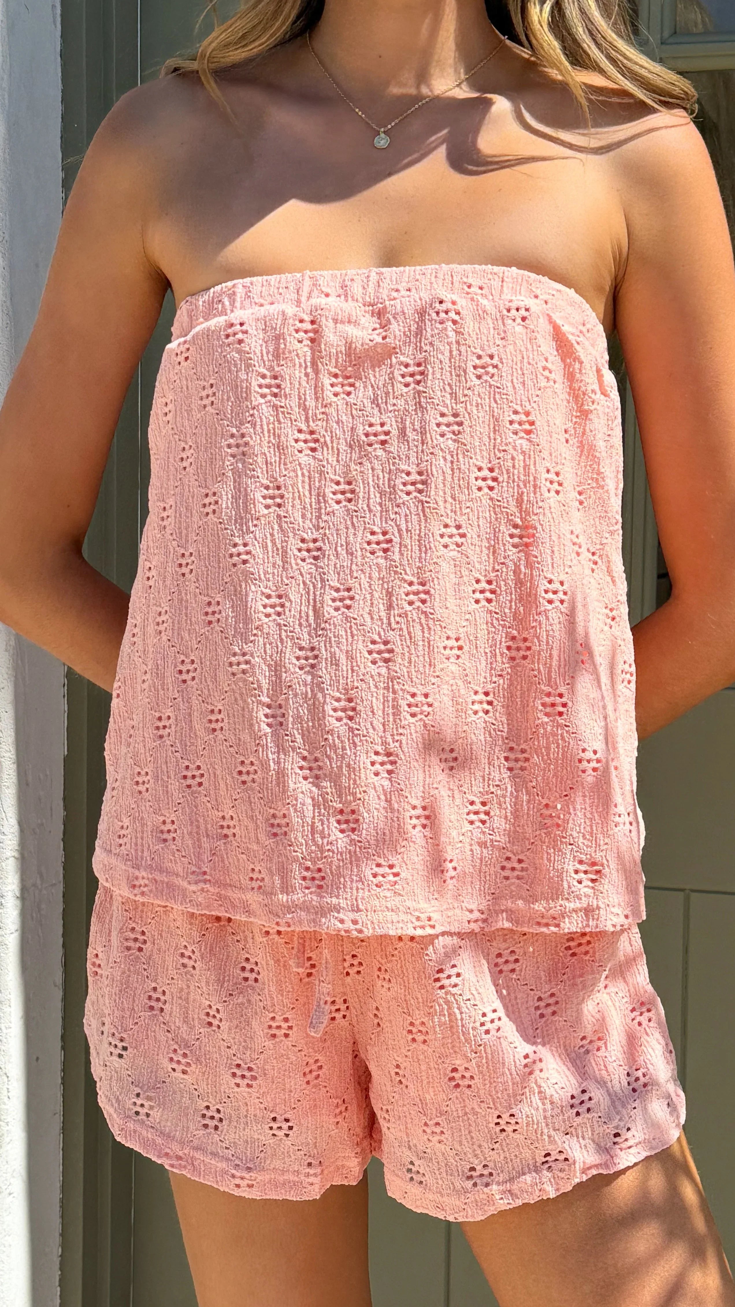 Maile Strapless Top and Shorts Set Coral