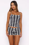 Iconic Duo Knit Mini Shorts Navy Cream Gingham