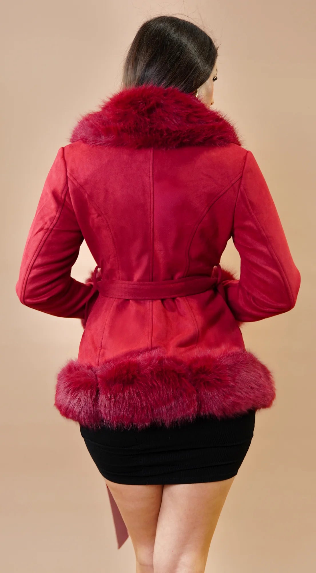 Velouria Faux Suede Fur Coat Red