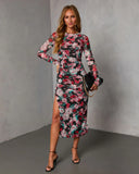 Rusted Bloom Printed Mesh Midi Dress