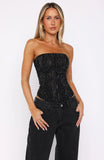 Night Bloom Embellished Bustier Black
