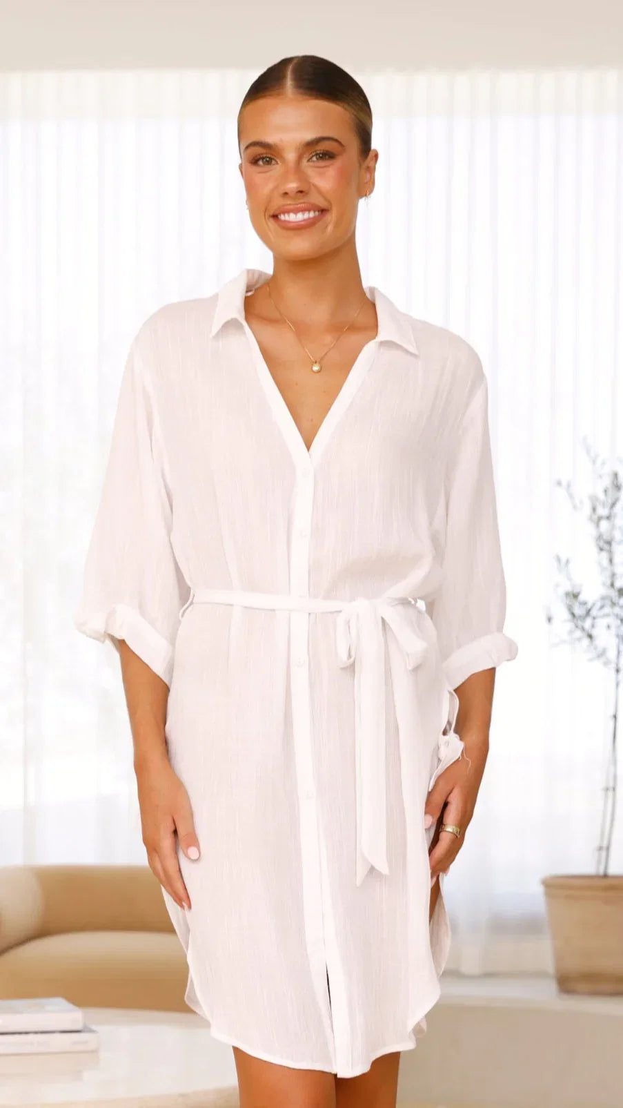 Vesper Button Down Beach Cover Up White