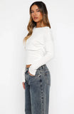 Another Time Cinched Waist Long Sleeve Top White