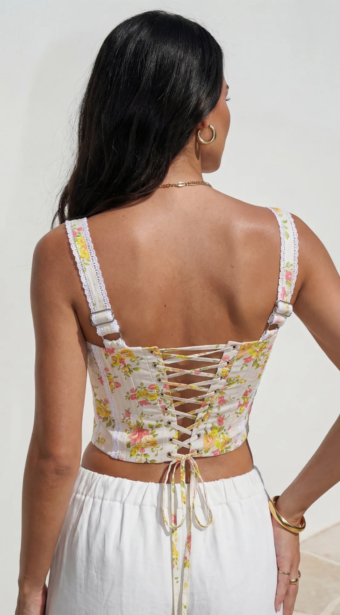 Virelia Floral Lace Corset Top Yellow Multi