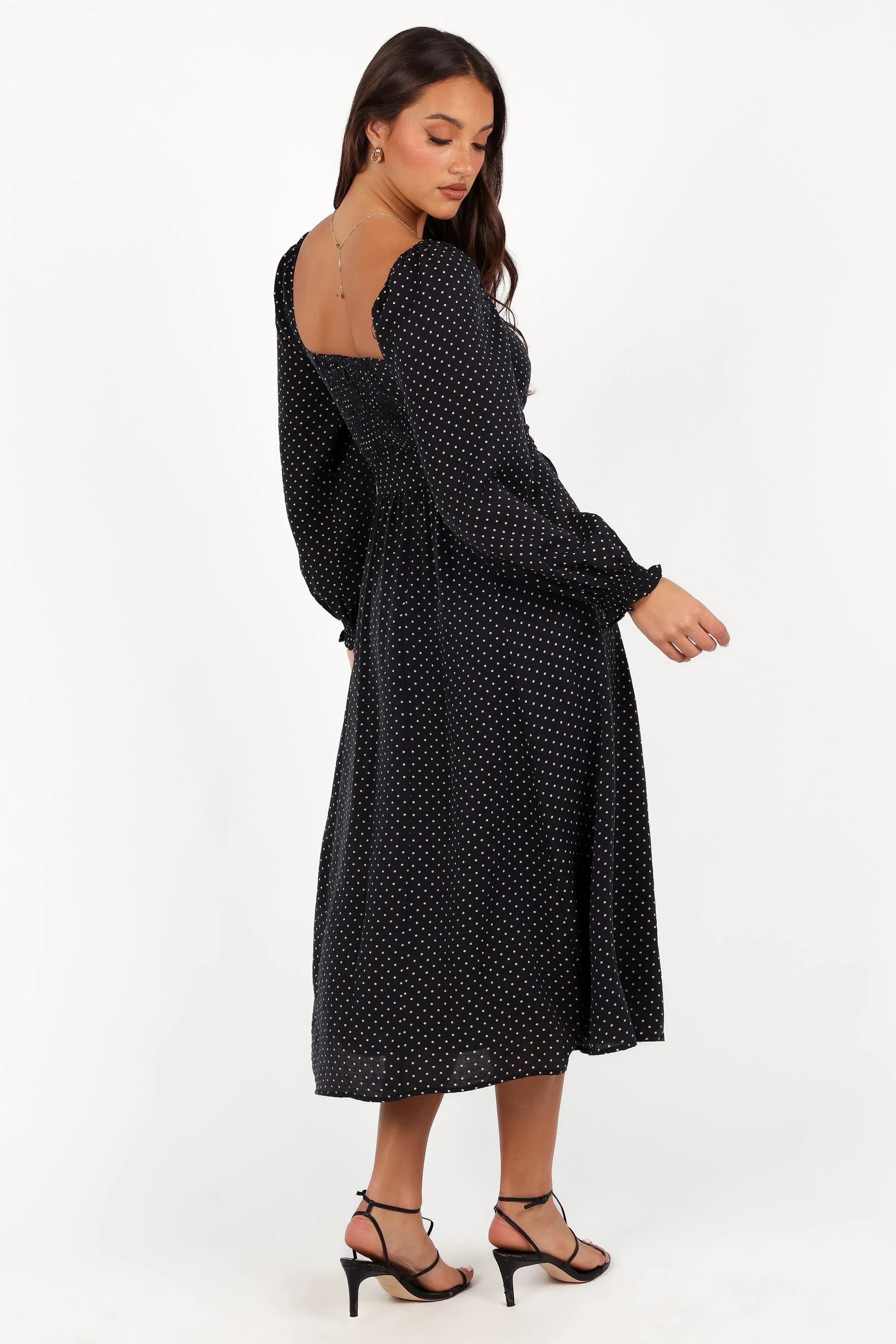 Ettie Long Sleeve Midi Dress Black Polka Dot