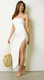 Solene Strapless Drawstring Side Ruched Maxi Dress White
