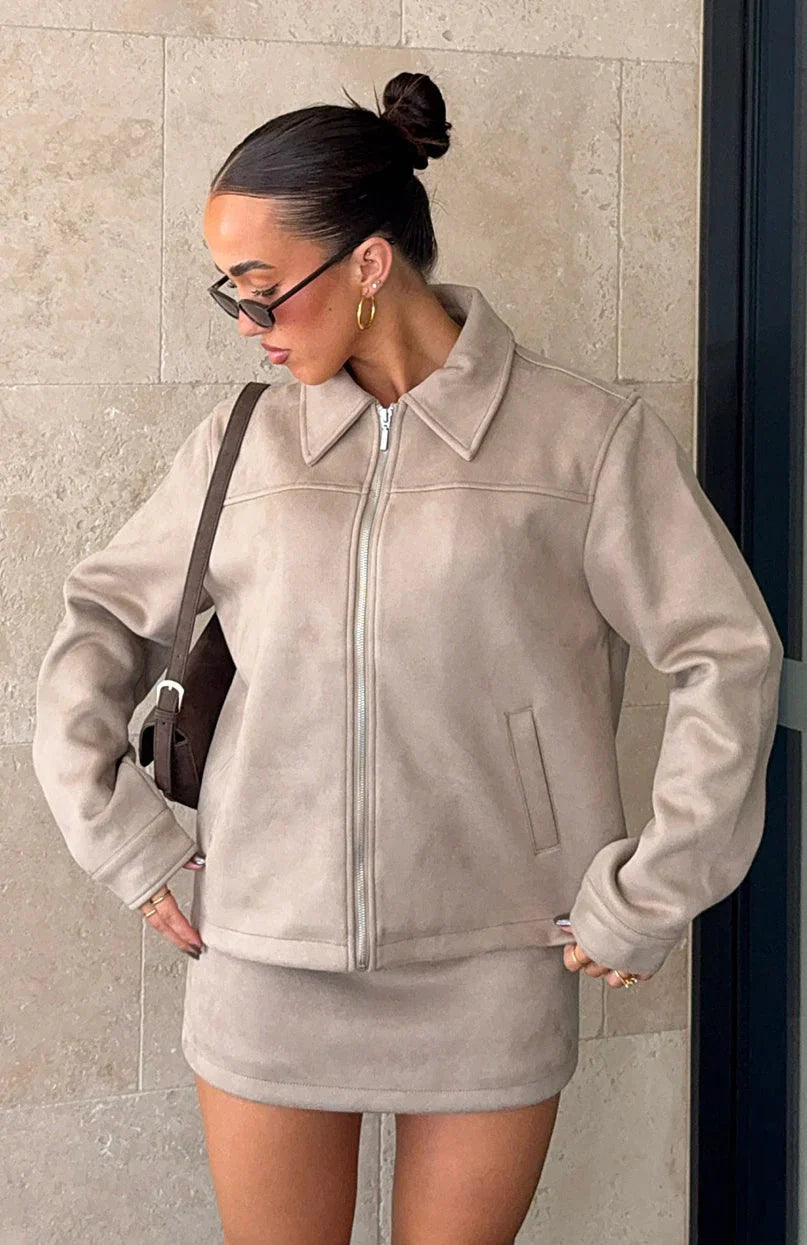 Like The Old Days Faux Suede Jacket Sand