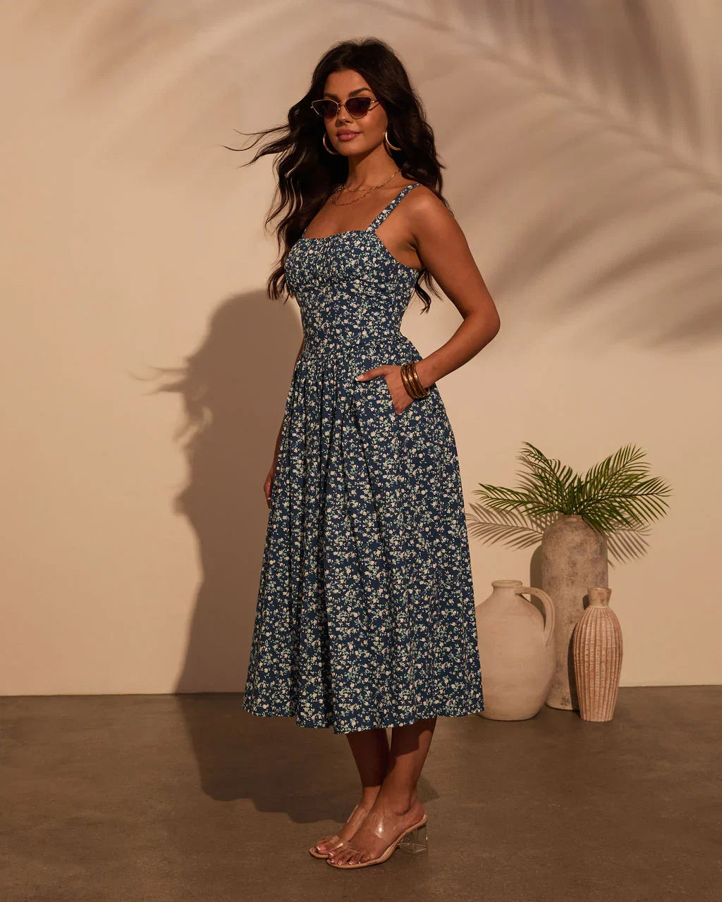 Vivvie Floral A Line Midi Dress