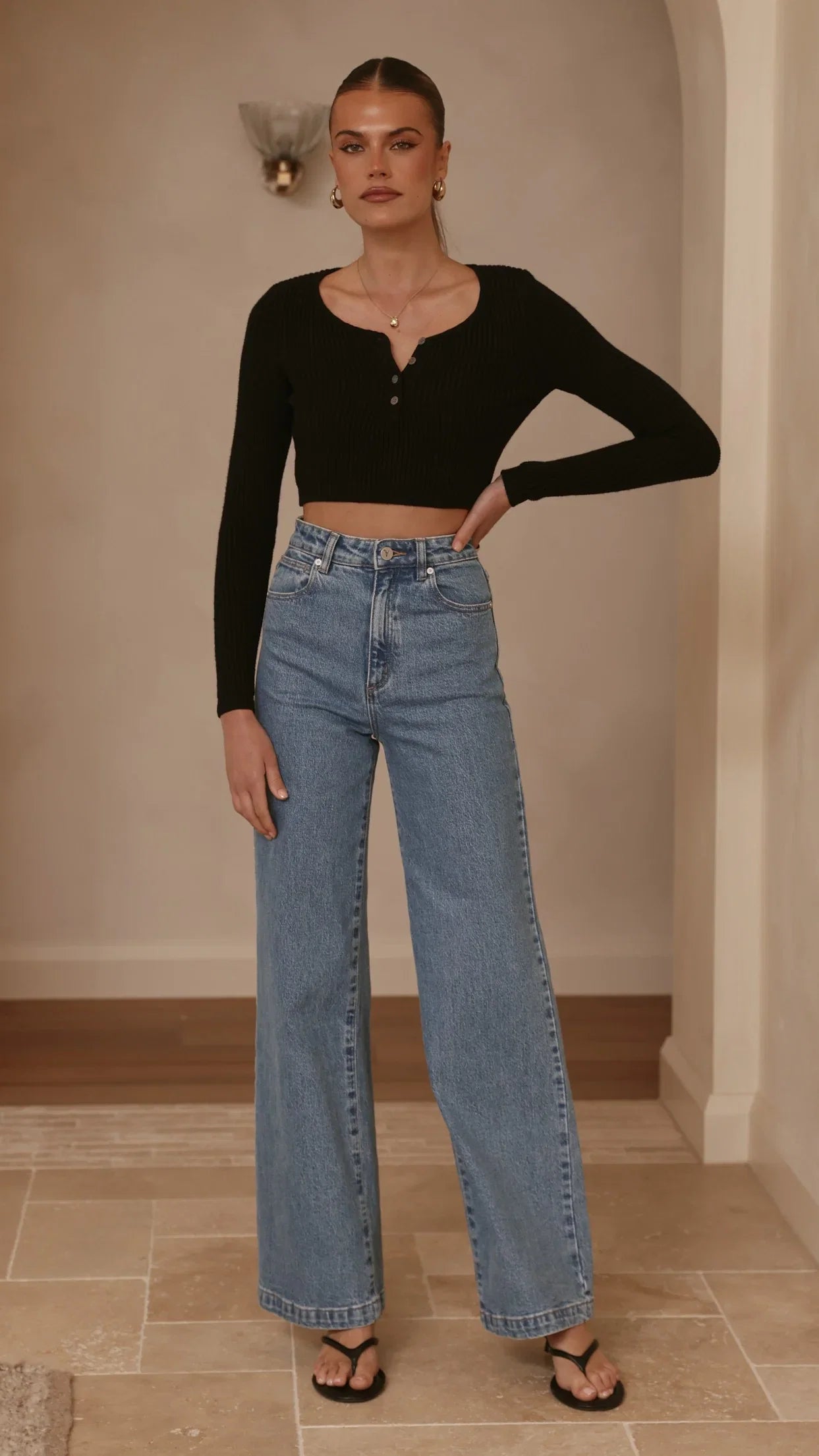 Lacy Long Sleeve Top Black