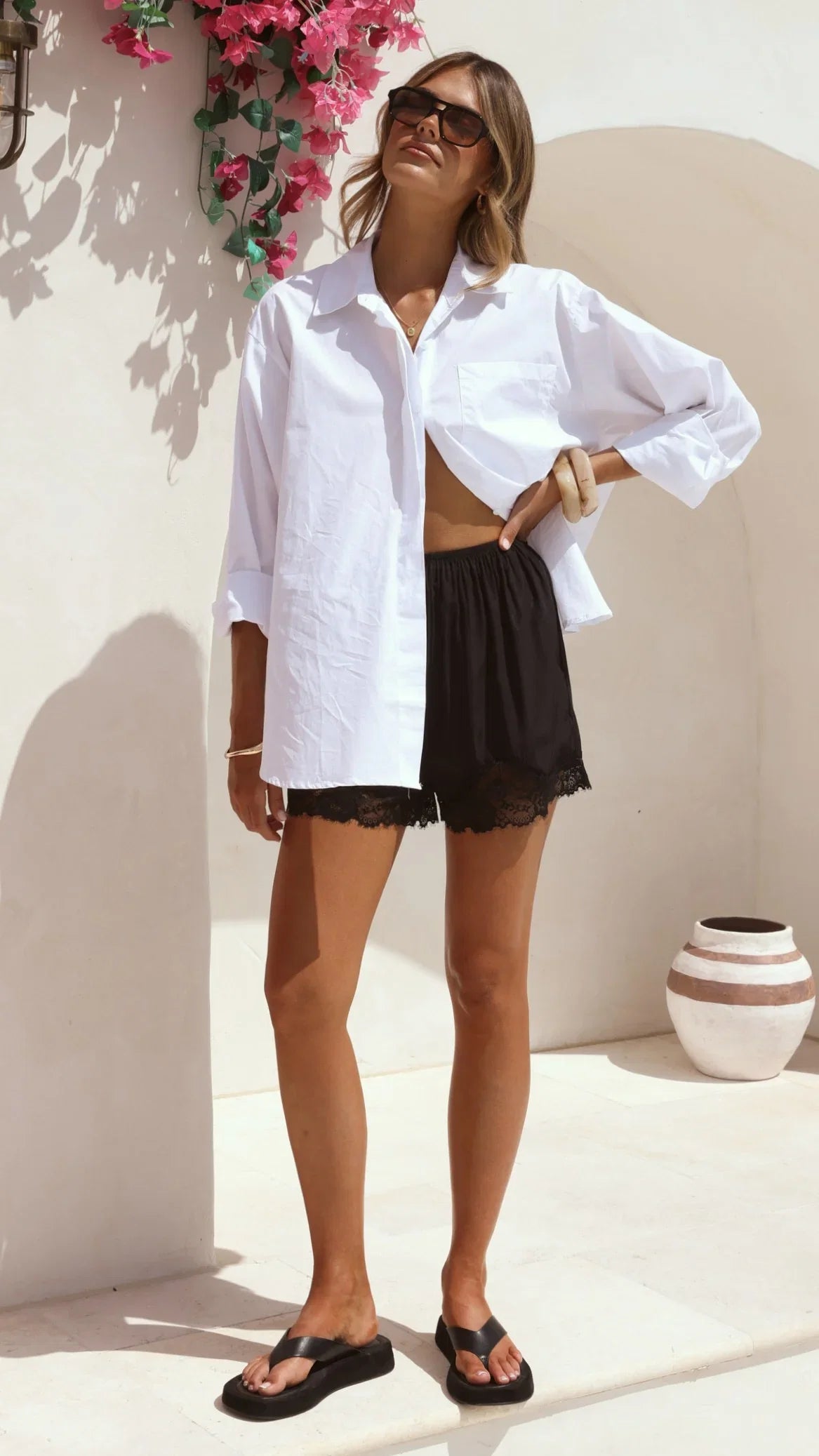 Charla Button Up Poplin Top White