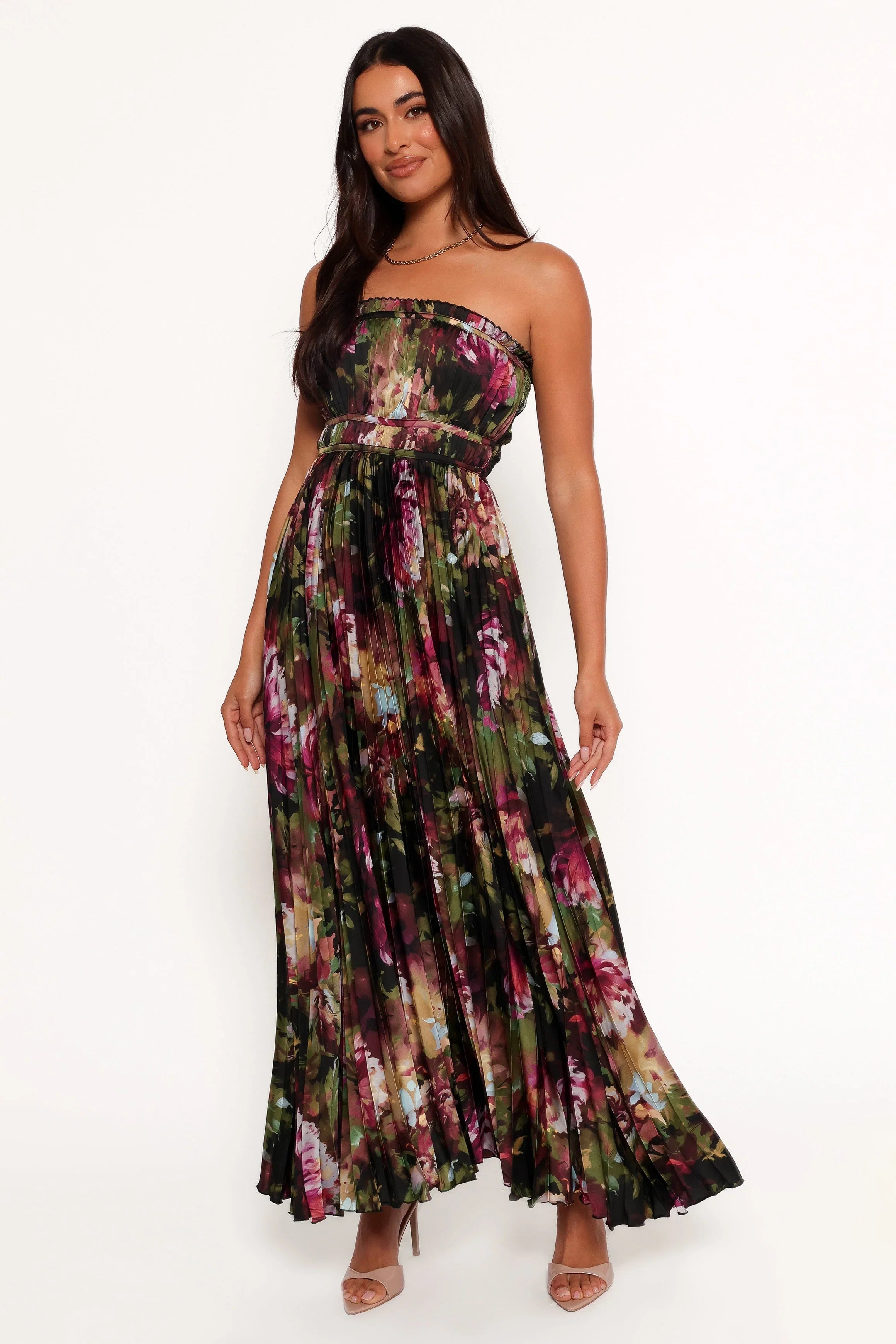 Angelique Strapless Maxi Dress Grey Blurred Floral