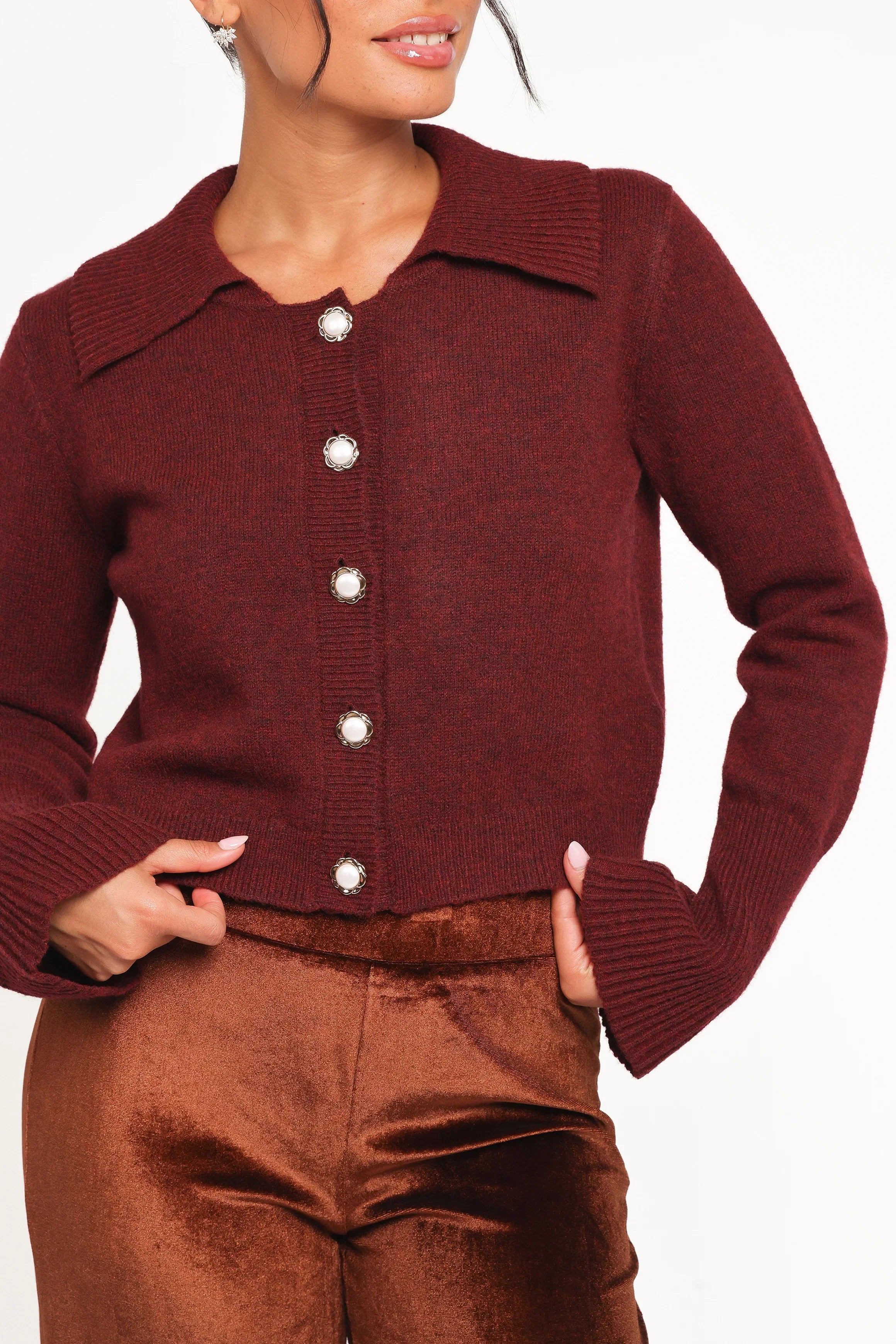 Thelma Trumpet Sleeve Cardigan Cabernet