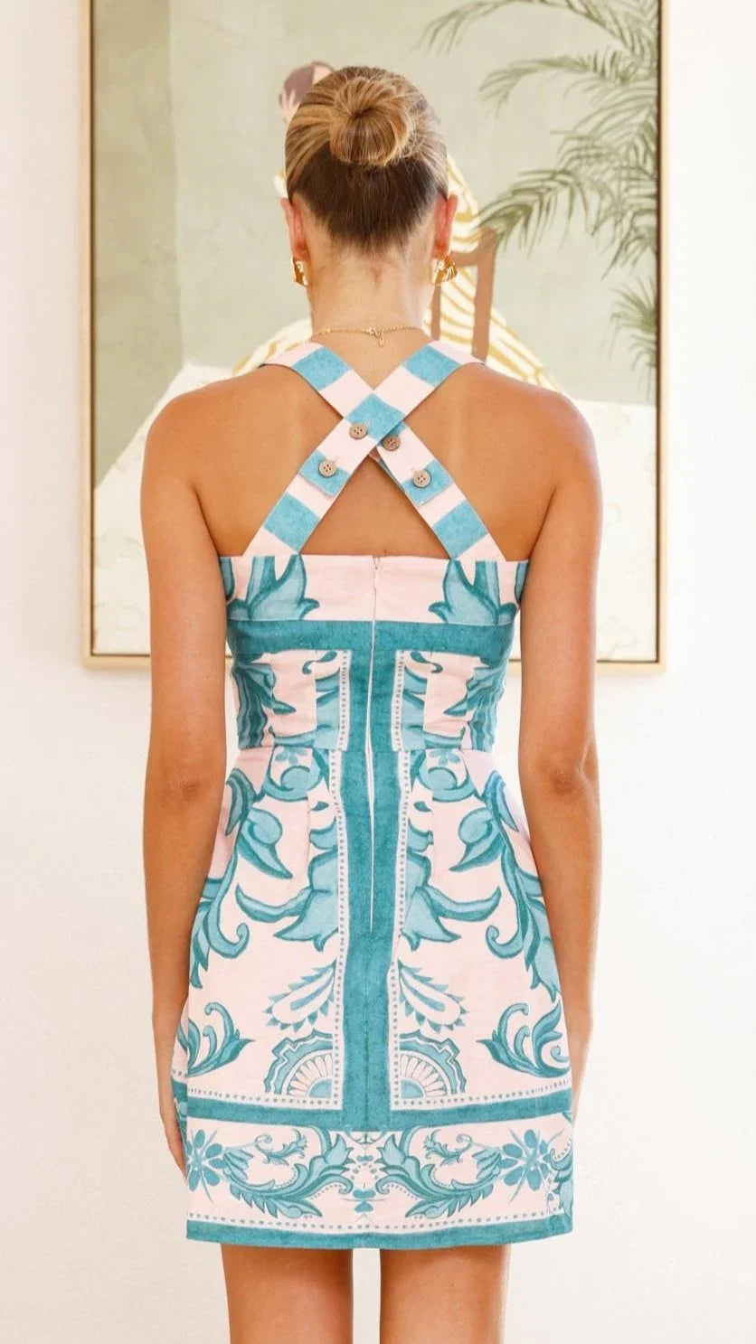 Maegan Mini Dress Aqua Pink Zayna