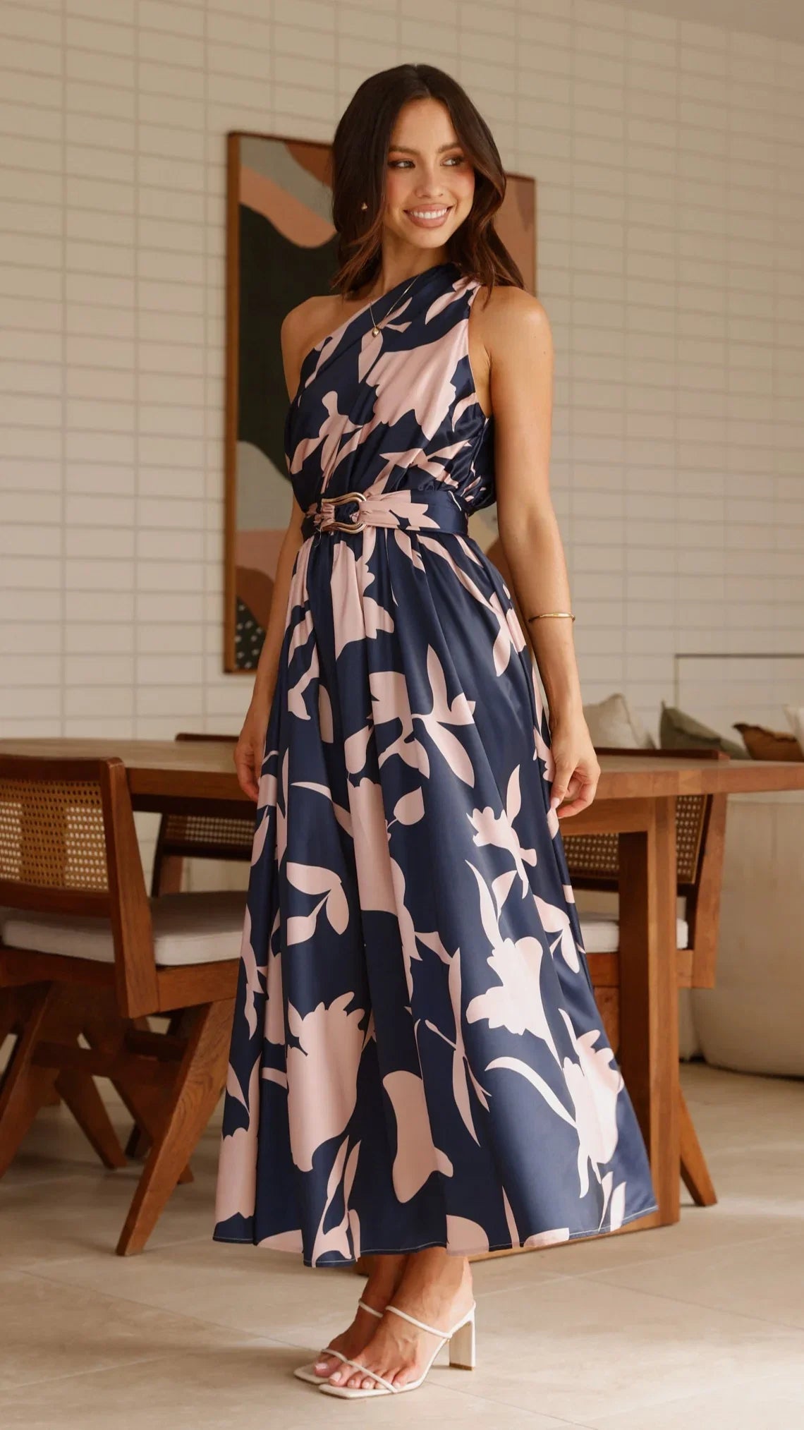 Hadas Maxi Dress Navy Pink Print
