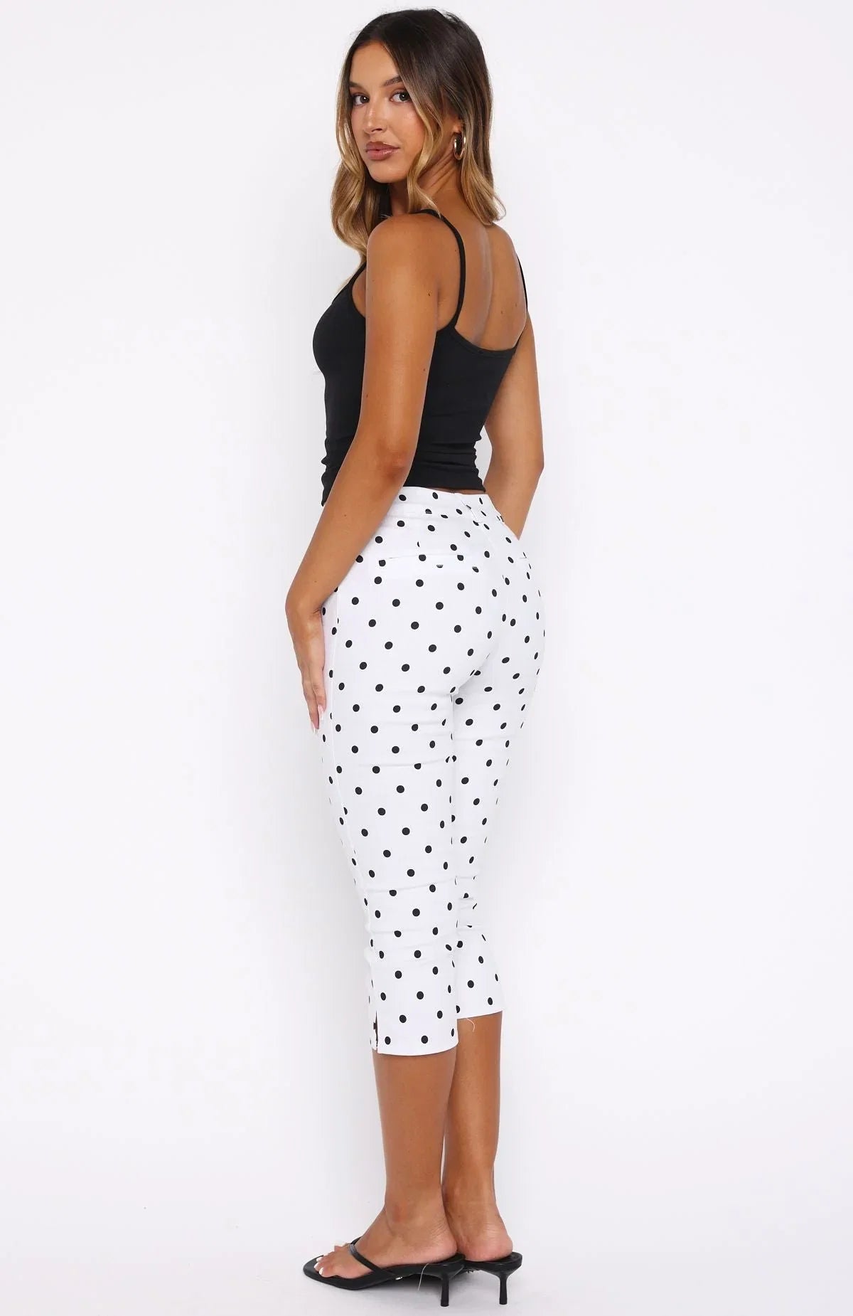 Day For It Capri Pants White Black Polka Dot