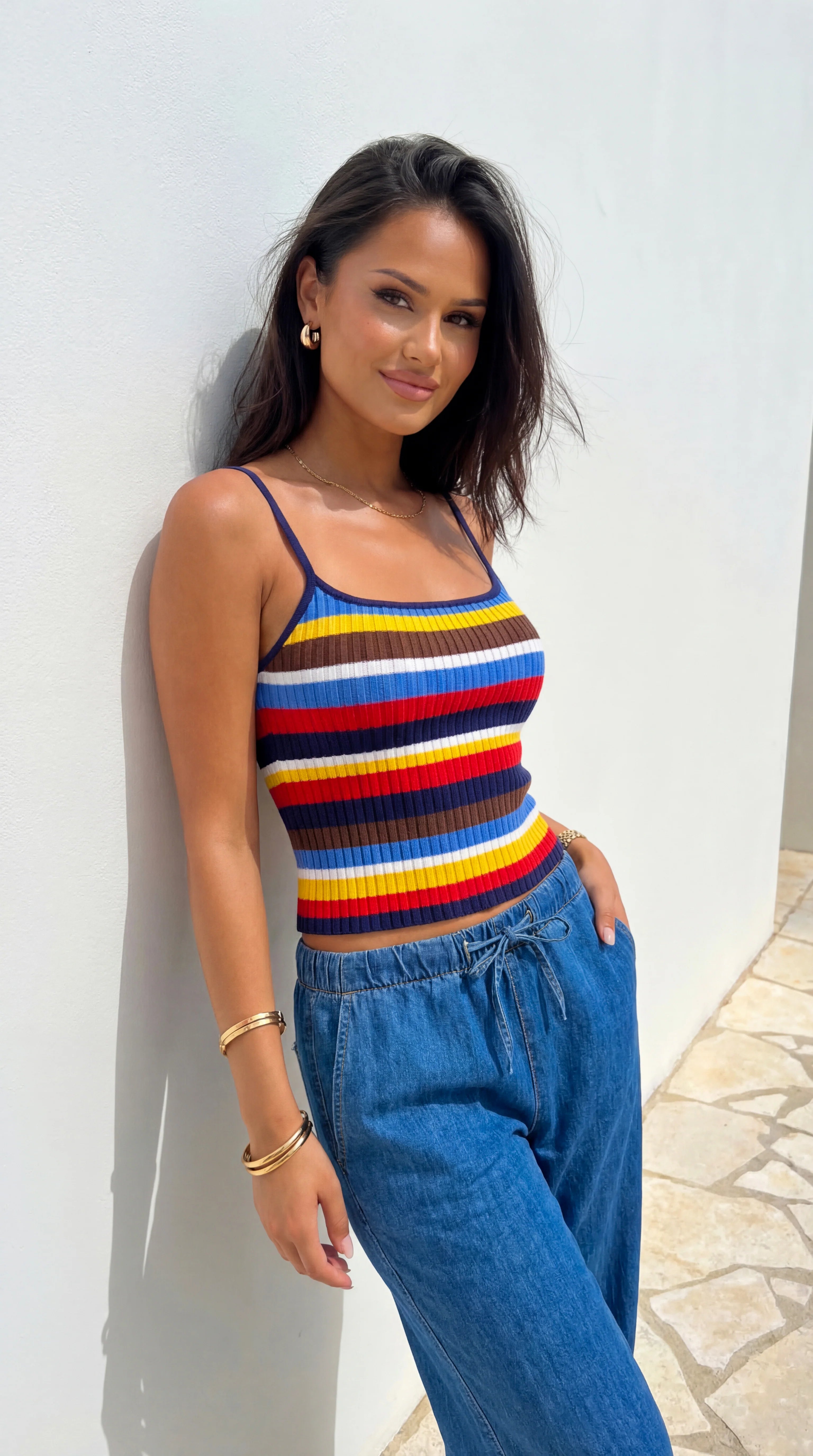 Havana Stripe Knit Cami Top Blue Multi