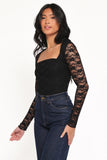 Skyler Square Neck Stretch Lace Top Black