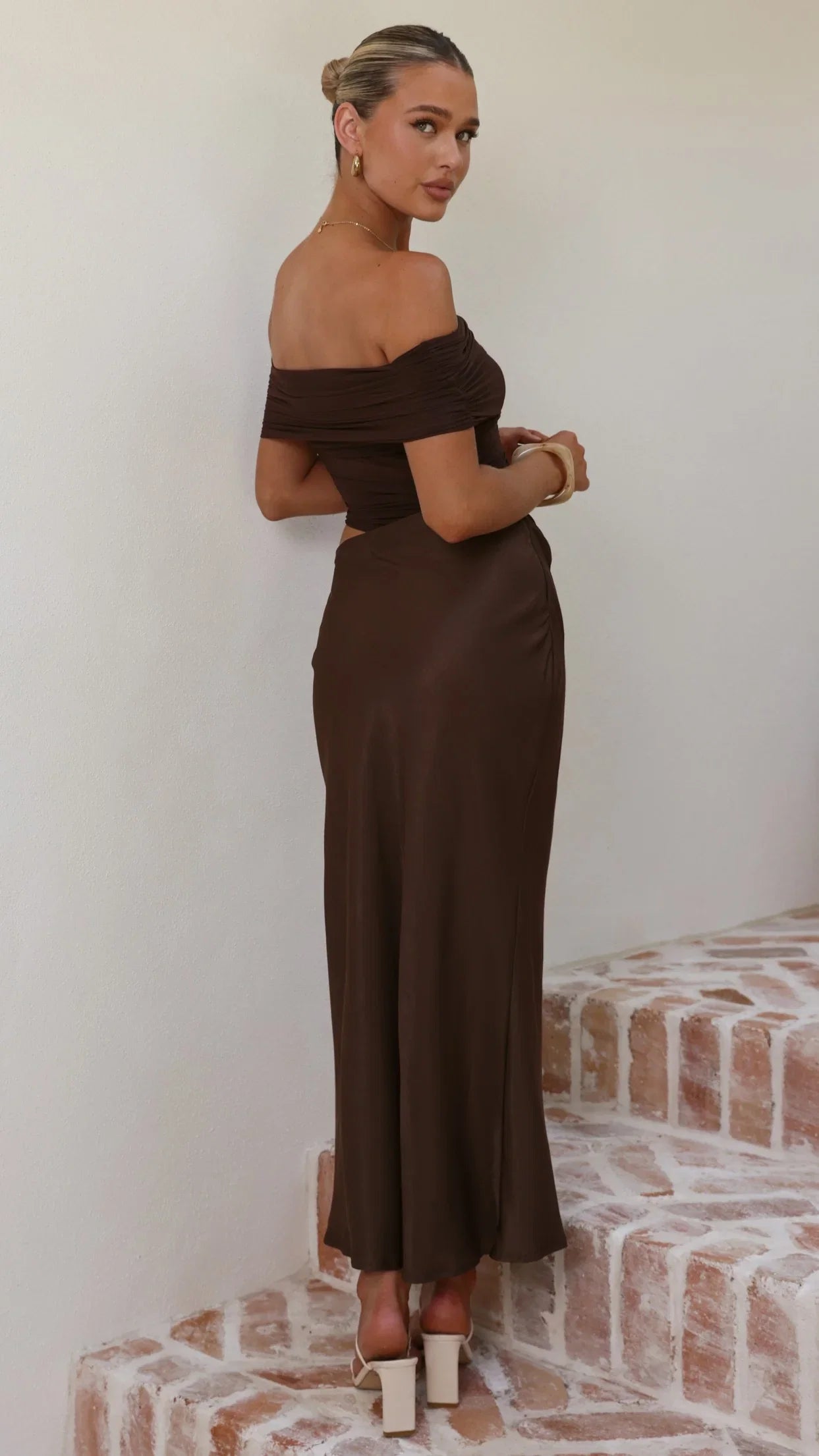 Daena Off Shoulder Maxi Dress Chocolate