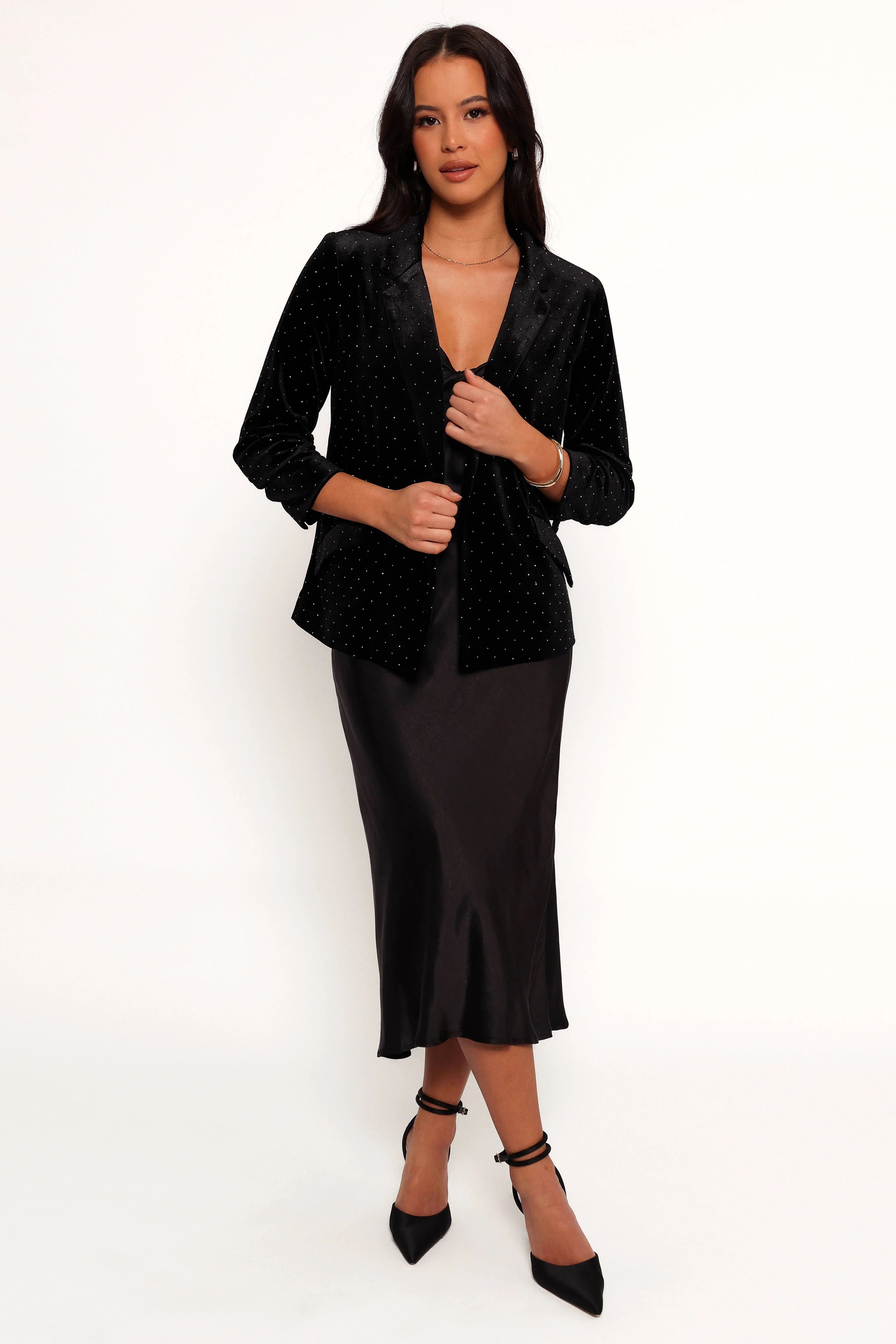 Inka All over Rhinestone Velvet Blazer Black