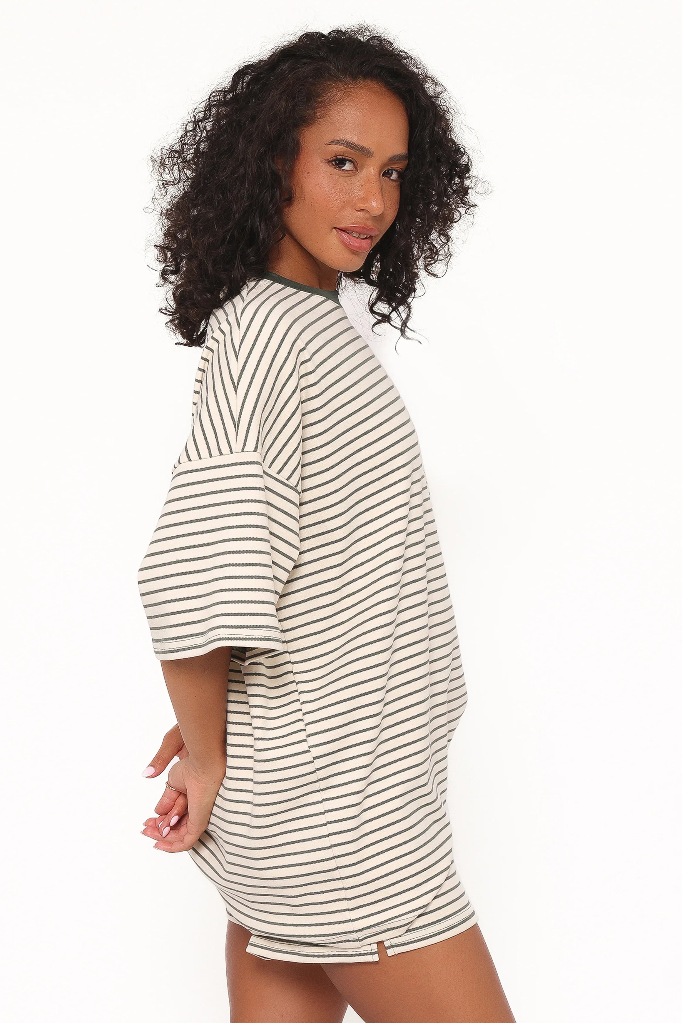 Hellen Stripe Short Set Cream Green Stripe
