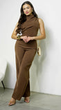Rhen Asymmetric Draped Jumpsuit Brown