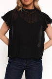 Topia Pleated Flutter Sleeve Top Black