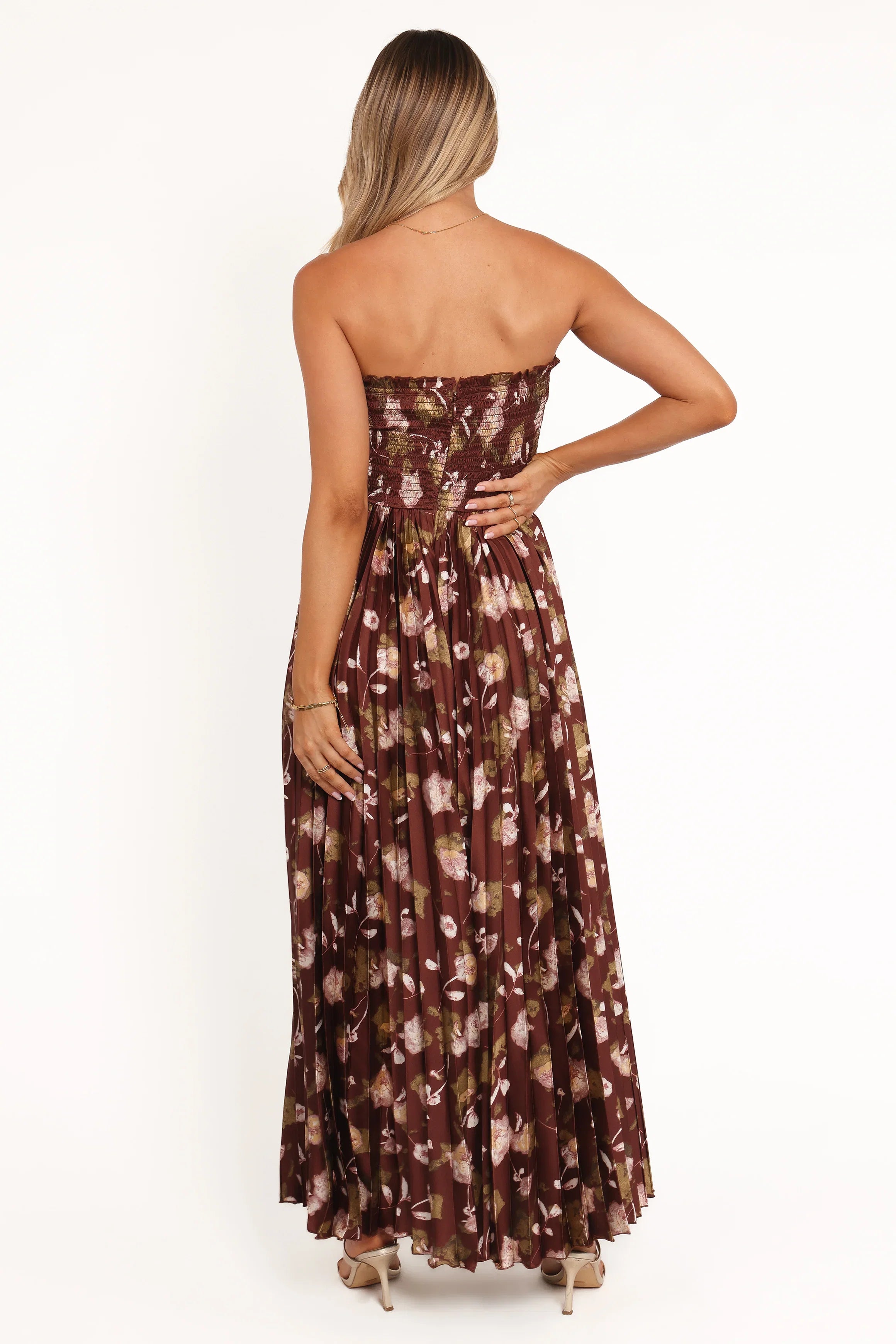 Angelique Strapless Maxi Dress Brown Floral