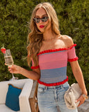 Open Horizon Striped Knit Off the Shoulder Top