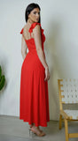 Valeria Corset Ruffle Midi Dress Red