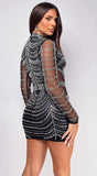 Nevya Black Rhinestone Mock Neck Mini Dress
