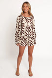 July Long Sleeve Smock Top Brown Palm