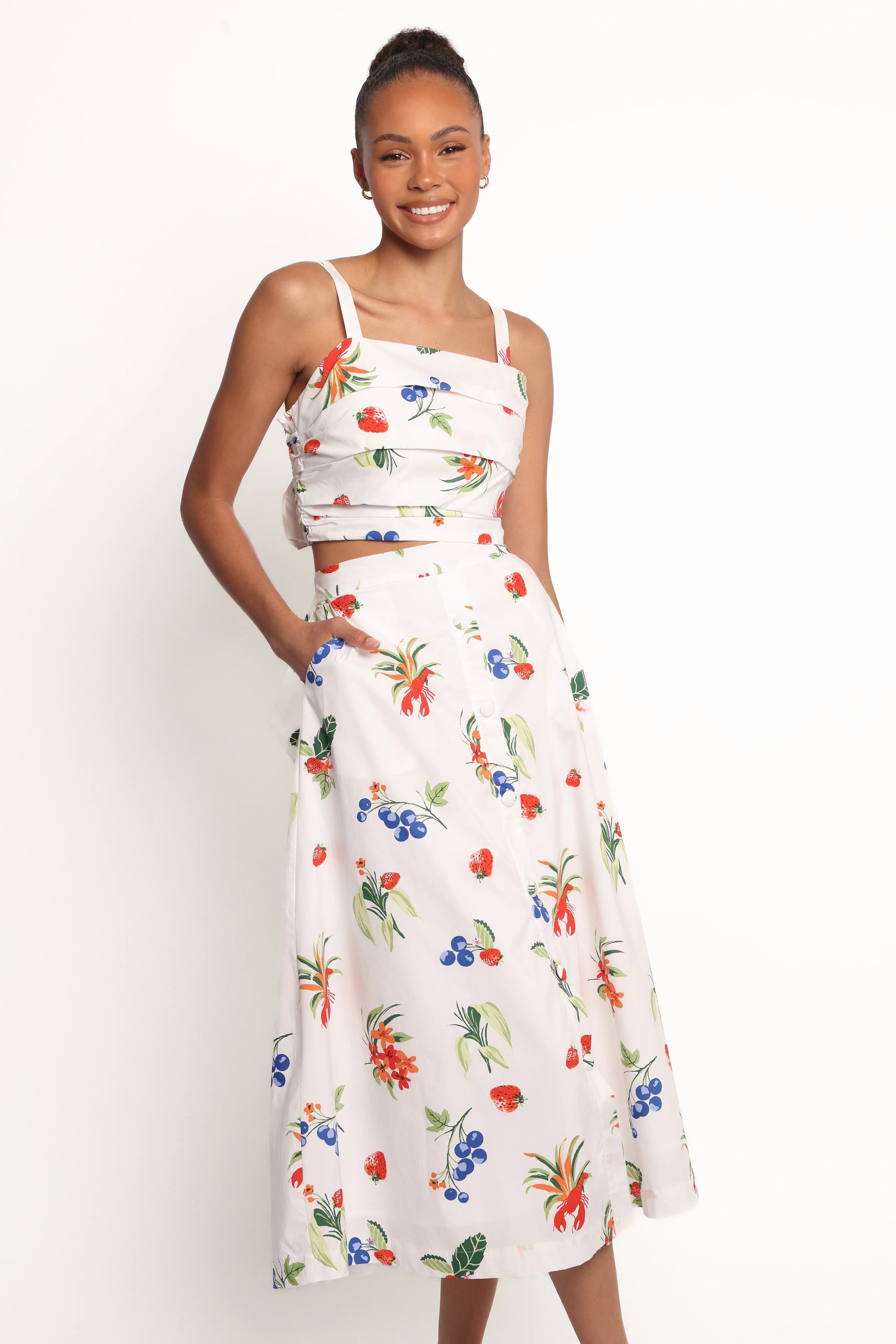Geneva Midi Skirt Off White Red