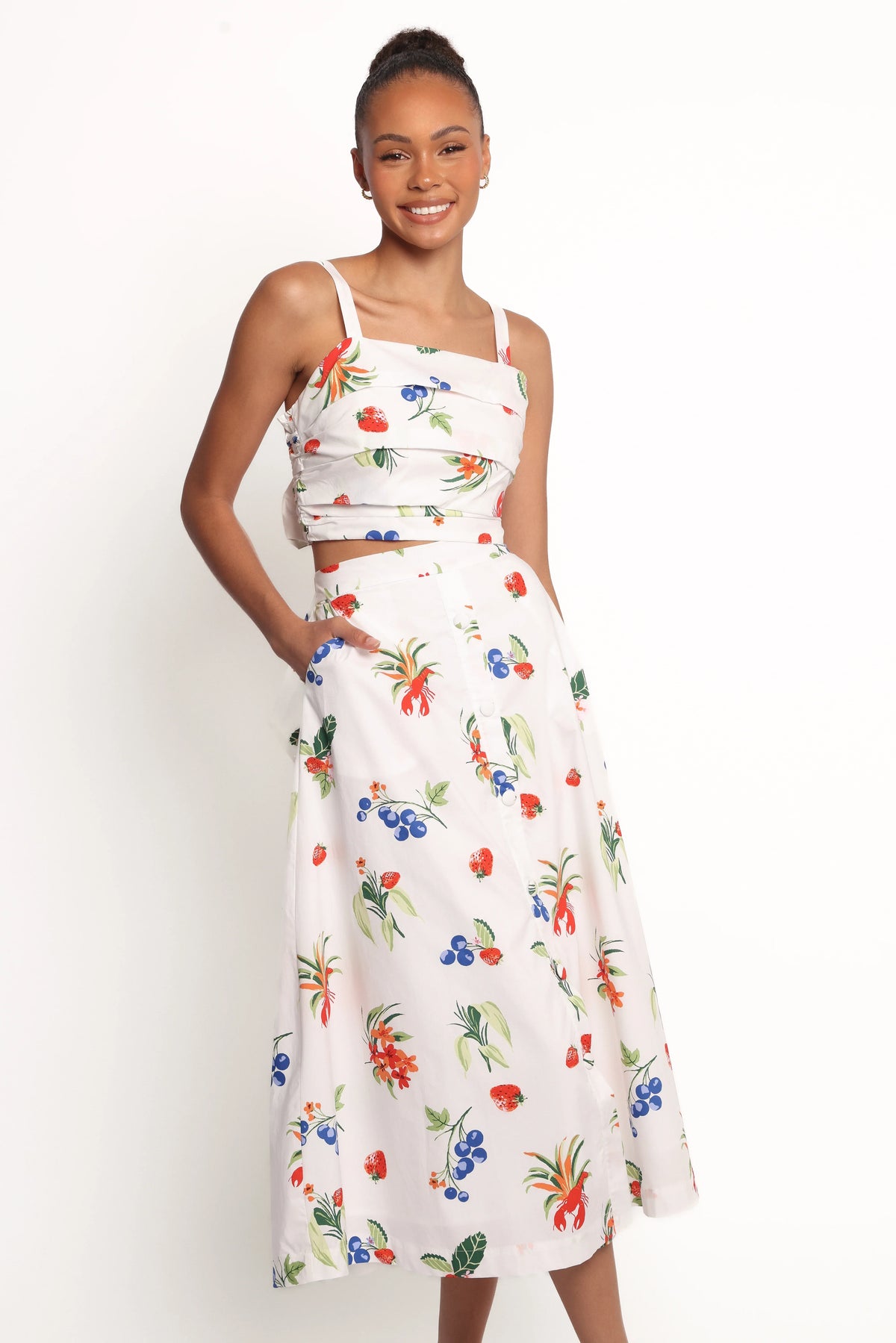 Geneva Midi Skirt Off White Red