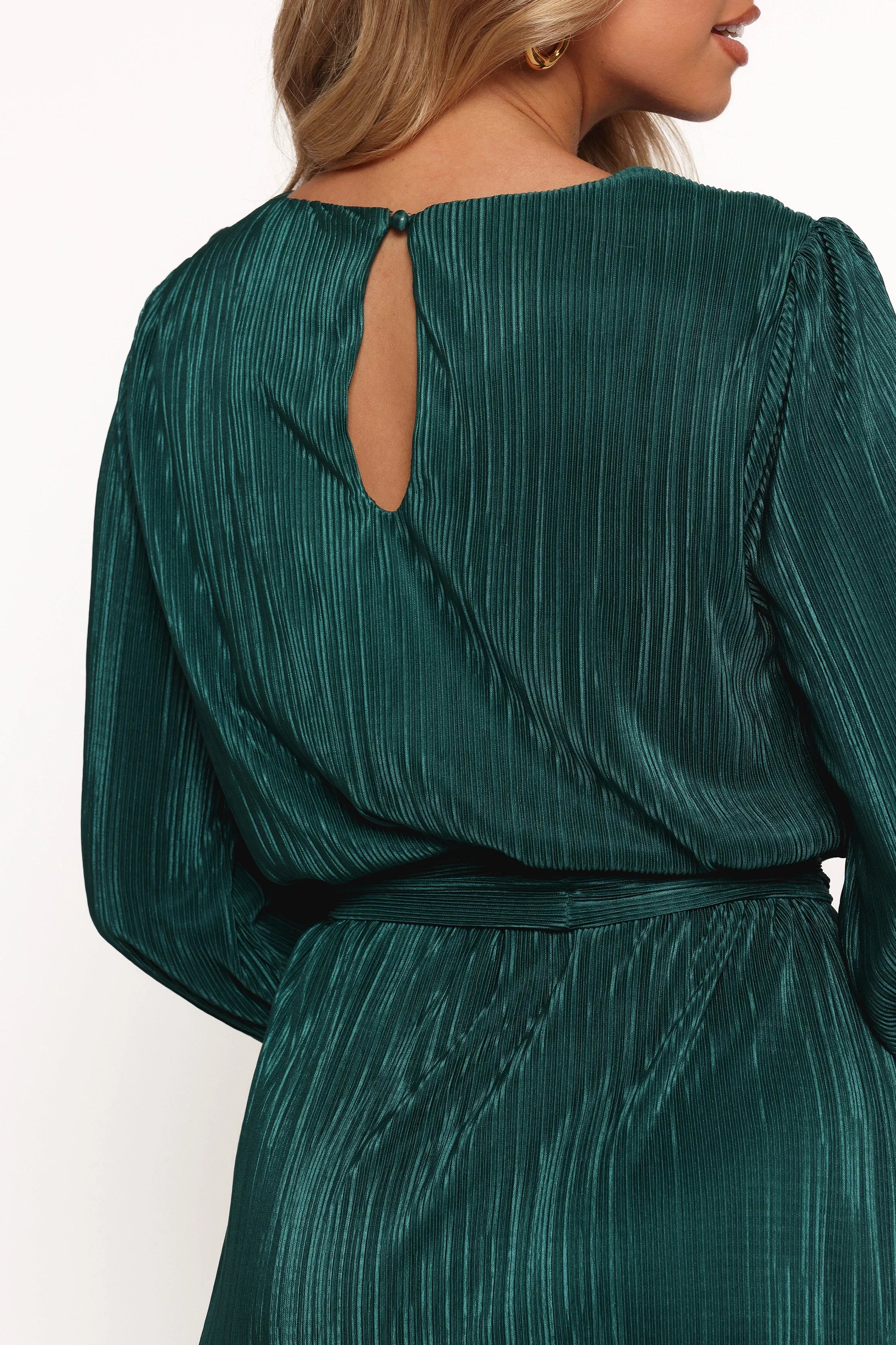 Joy Plisse Mini Dress Dark Jade