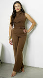Rhen Asymmetric Draped Jumpsuit Brown