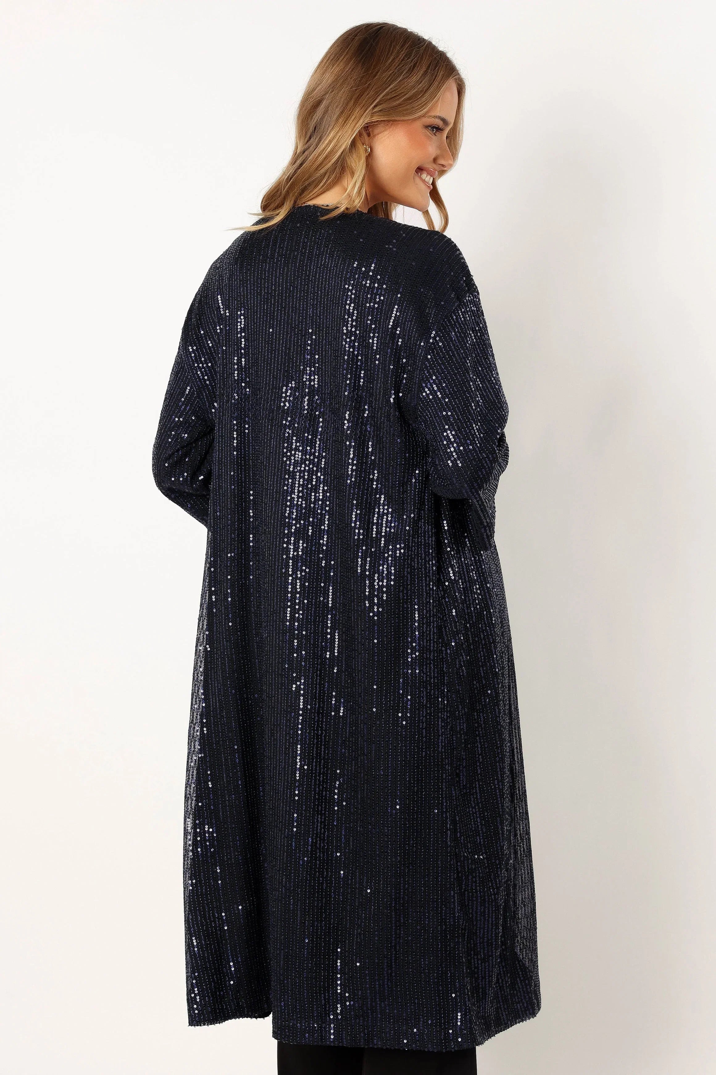 Karsyn Open Front Sequin Duster Navy