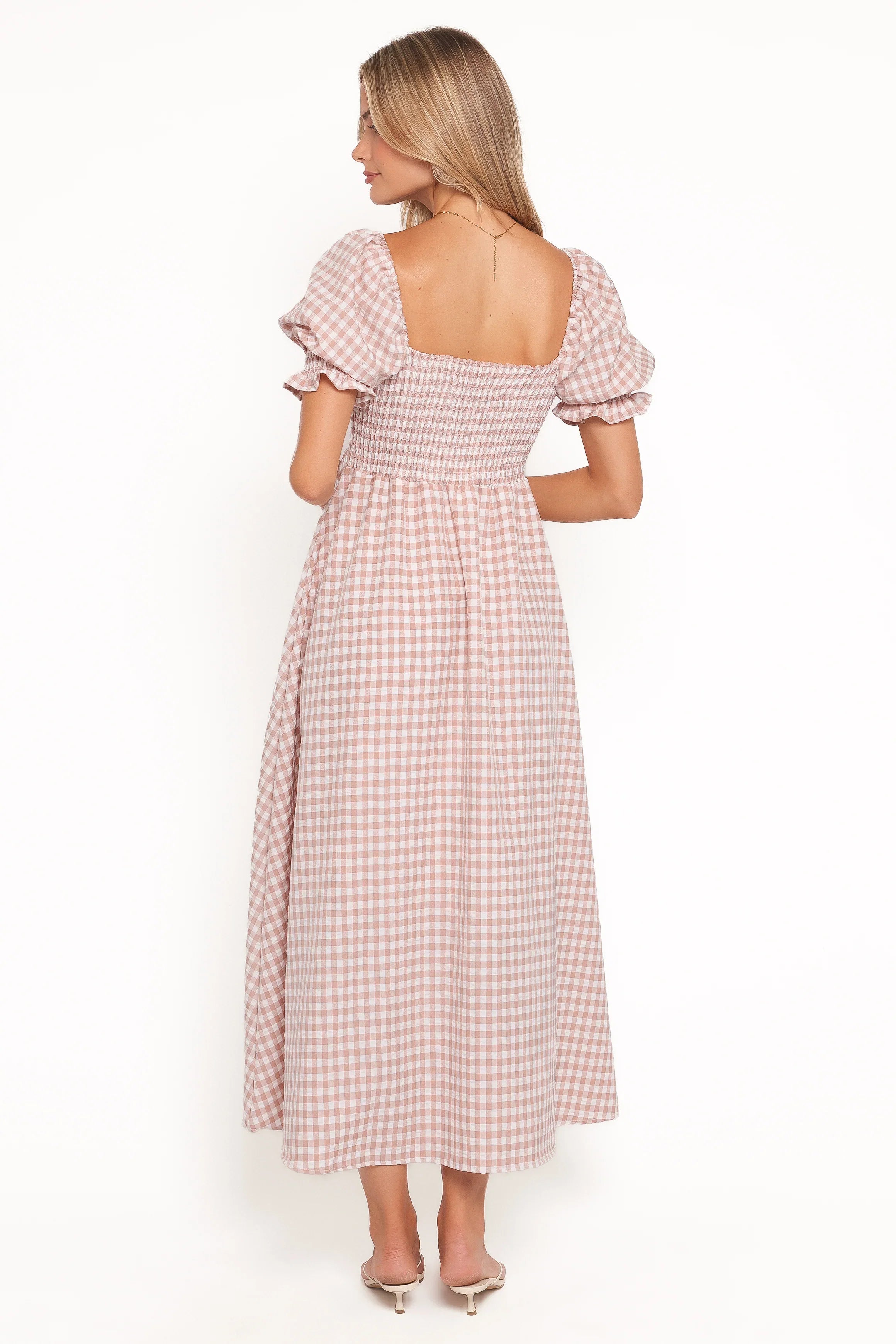 Siun Short Sleeve Midi Dress Brown Gingham