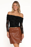 Aerin Off Shoulder Mesh Top Black