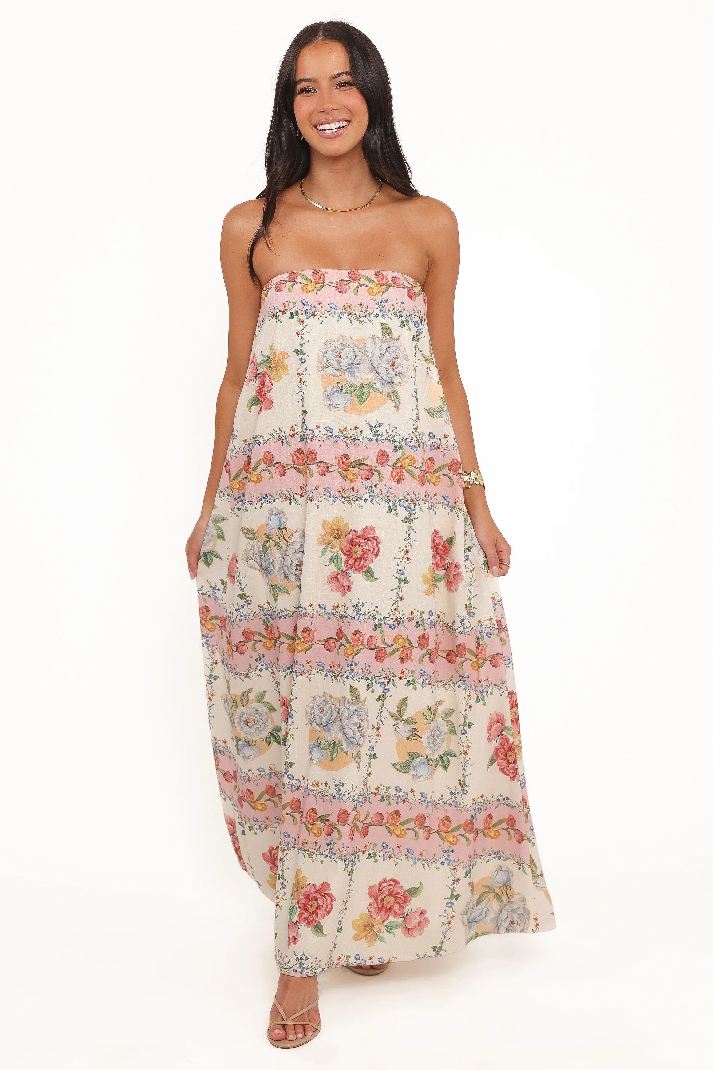 Amora Strapless Maxi Dress Rose Tile