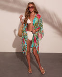 Arellie Tropical Floral Waist Tie Cover Up Top