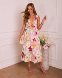Refined Whisper Floral Ruffle Midi Dress