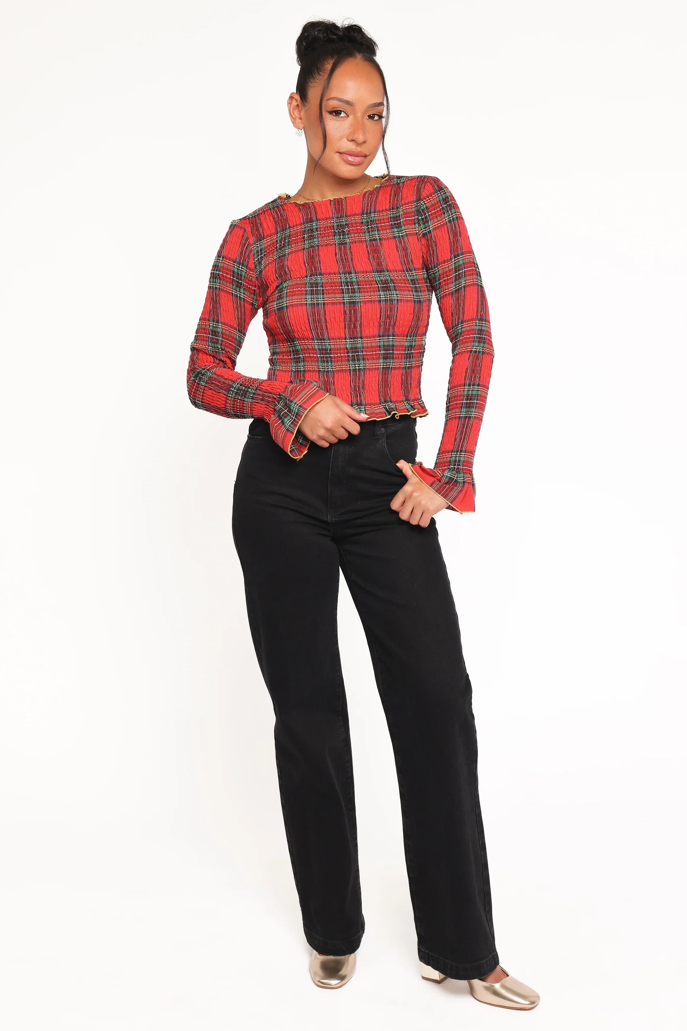 Lillee Ruched Top Red Plaid